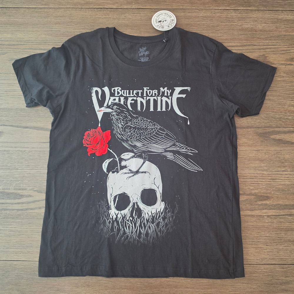 Bullet For My Valentine Raven Skull Rose Band T-Shirt Black XL
